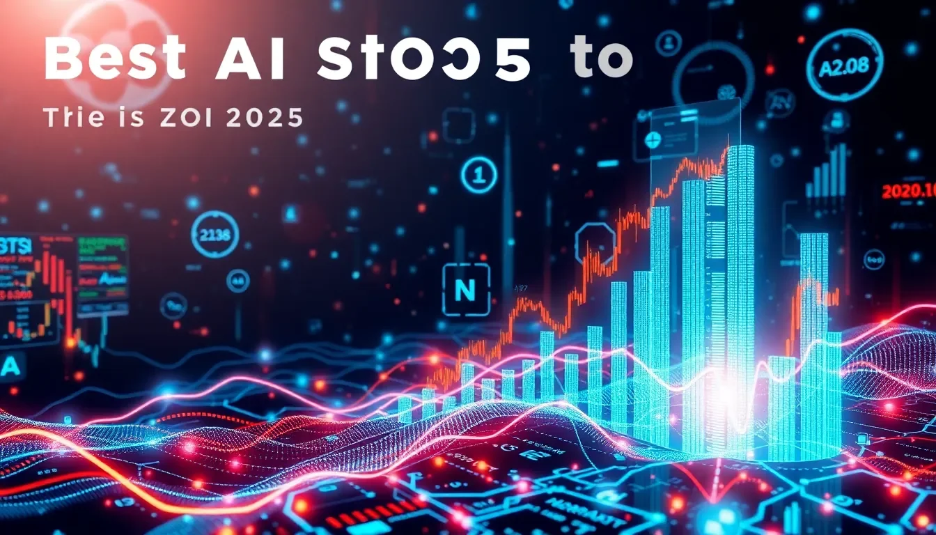Futuristic landscape depicting best ai stocks to invest in 2025.