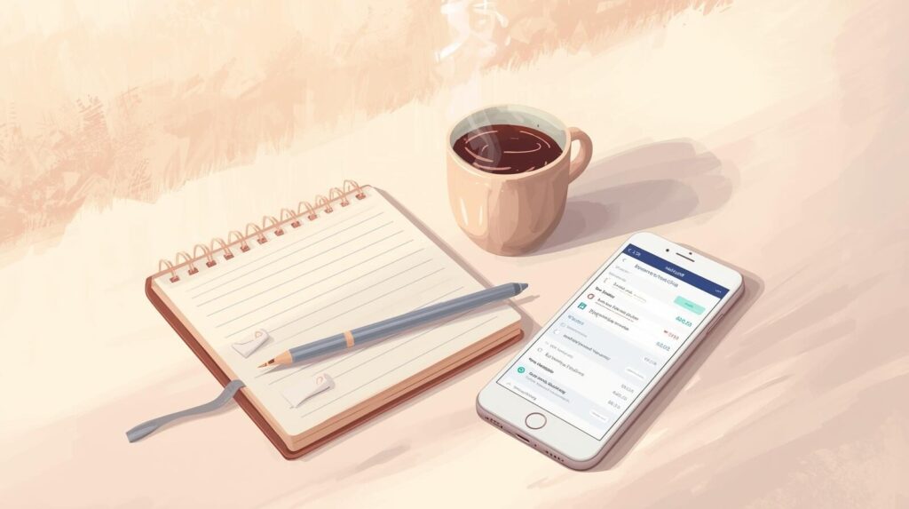 Personal Finance with coffee and notebook