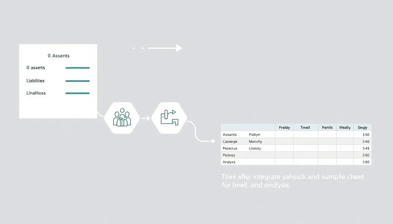 Illustration of a personal finance balance sheet outlining the creation process and data integration for financial insights.