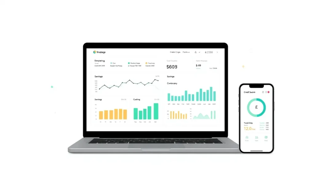 Graphic showing best personal finance software dashboard with budgeting and savings visuals