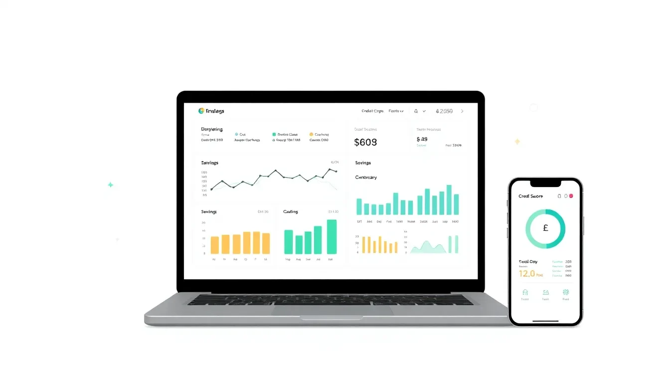 Graphic showing best personal finance software dashboard with budgeting and savings visuals