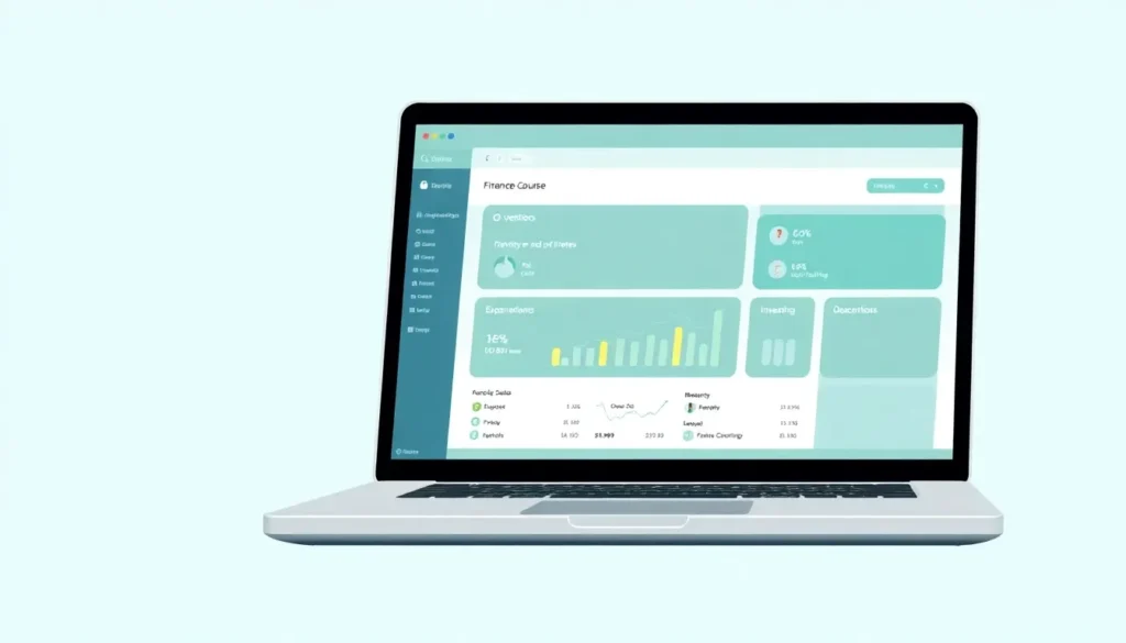 Screenshot of a personal finance course overview on a laptop screen