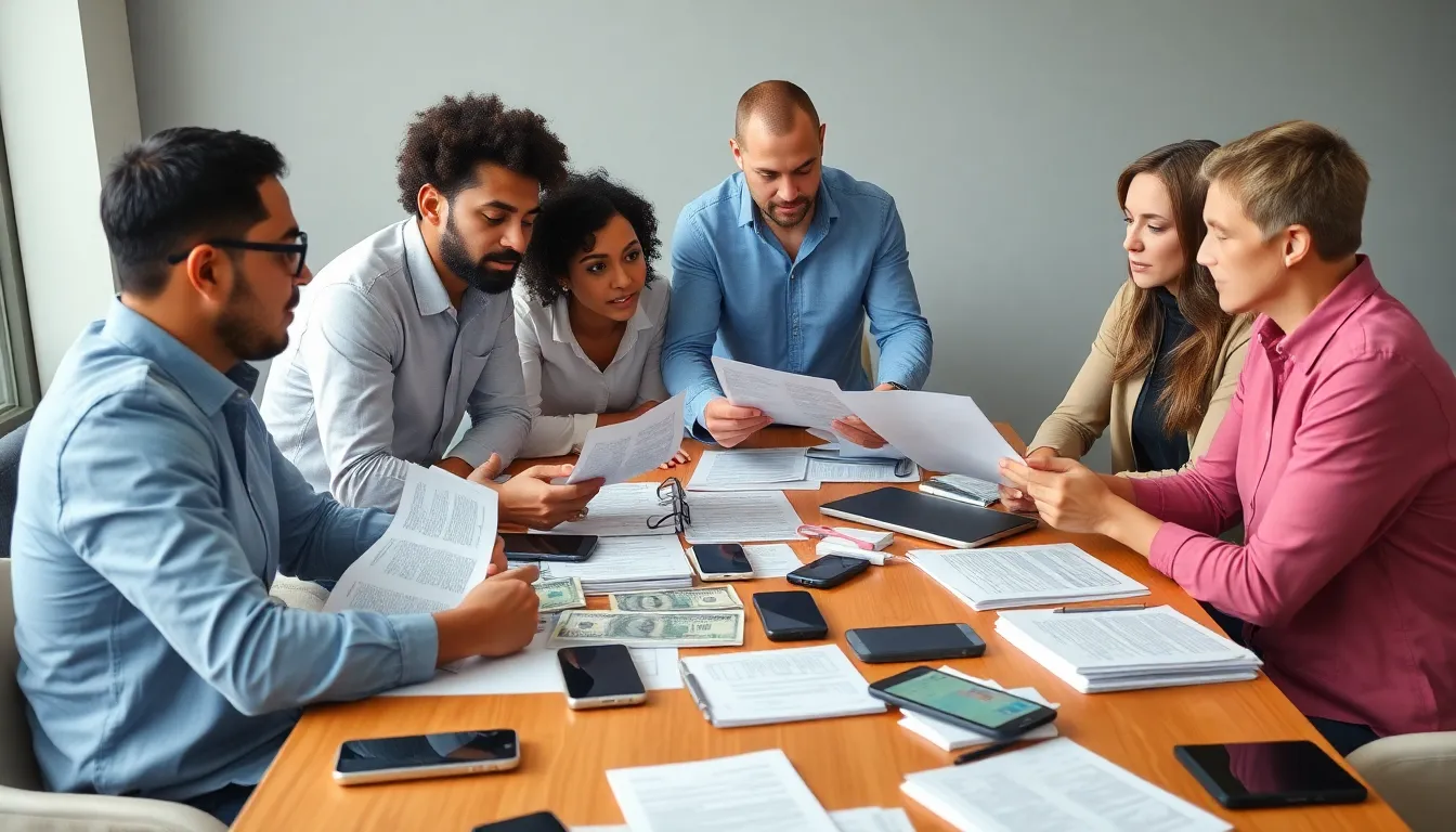 Personal finance articles depicted through a group discussion showcasing collaboration and shared financial knowledge.