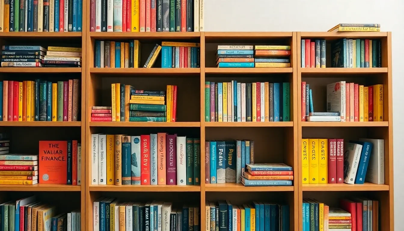 A vibrant bookshelf with personal finance books representing personal finance books and financial education.