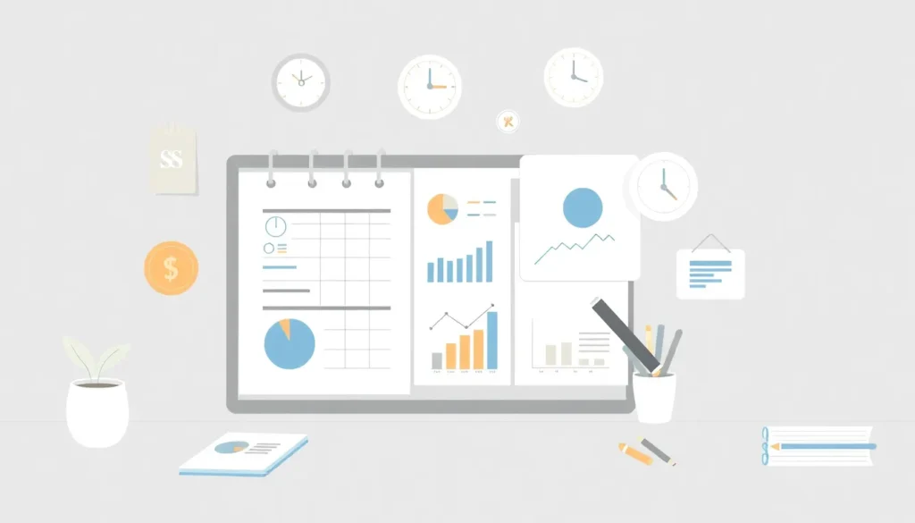 Illustration representing personal finance tips with budgeting tools and charts