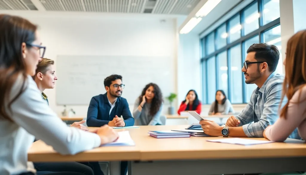 Students engaged in a personal finance class discussing budgeting and investing.