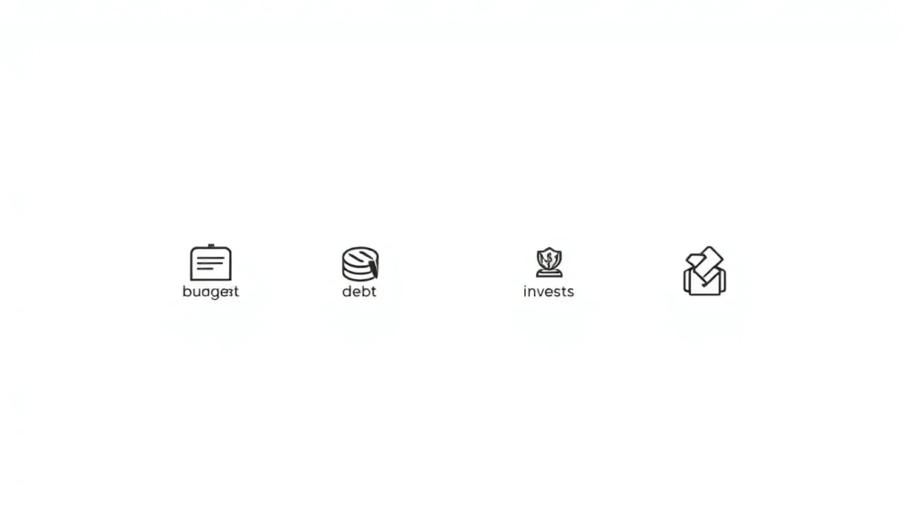 Illustration of a personal finance flowchart highlighting budgeting, debt, investing and wealth management steps.