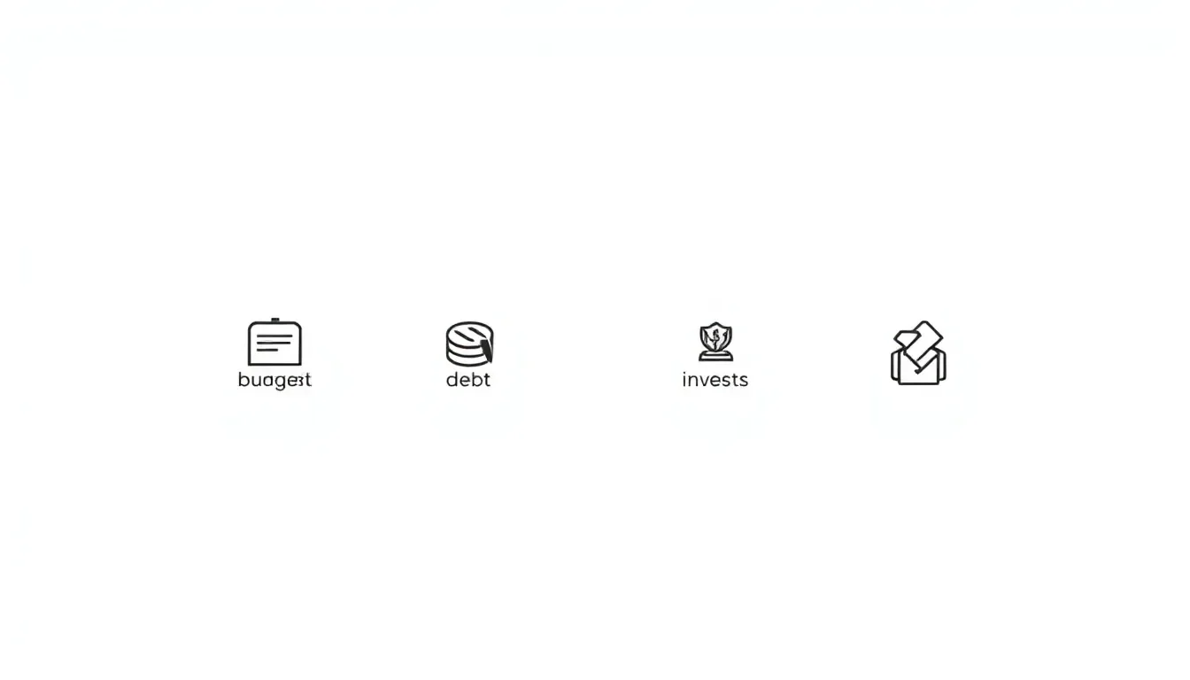 Illustration of a personal finance flowchart highlighting budgeting, debt, investing and wealth management steps.