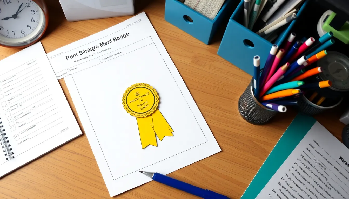Personal finance merit badge worksheet displayed on a desk, representing structured financial education and literacy.