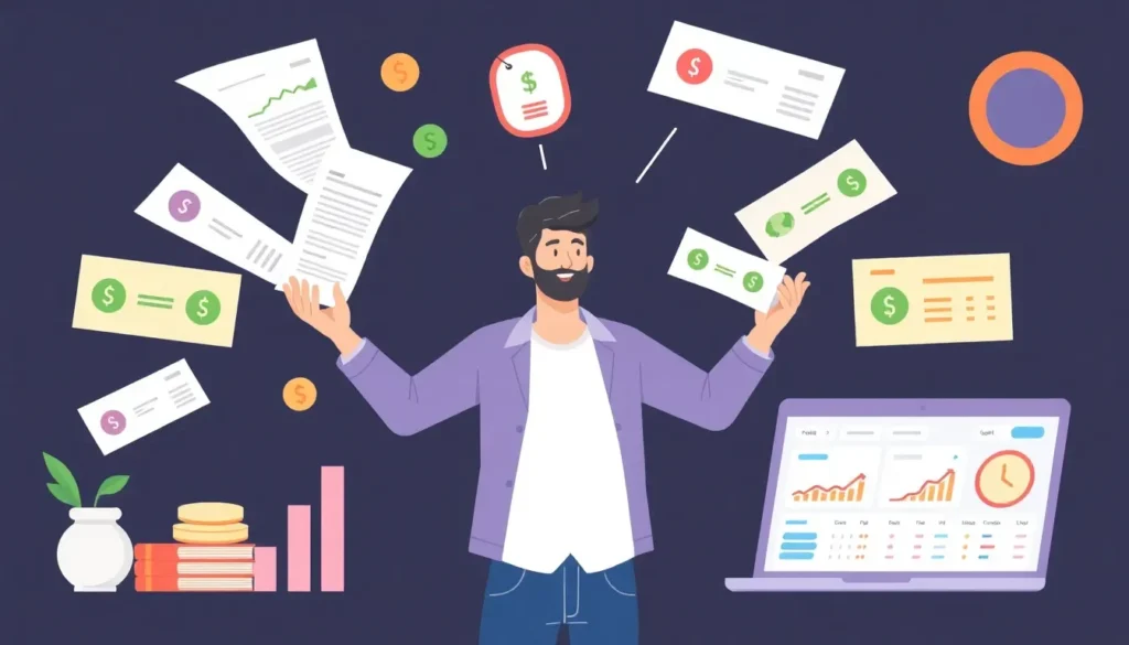 personalized finance for gig economy workers dashboard with charts and budgeting icons