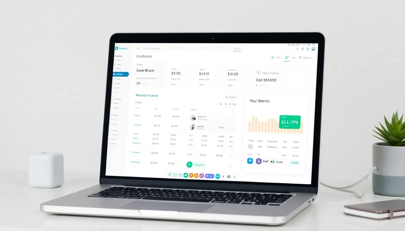 Screenshot of quickbooks for personal finance dashboard on a laptop with personal expense categories