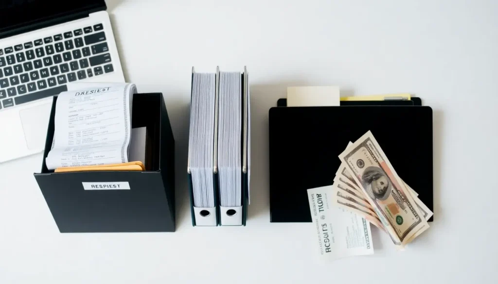 Illustration of separating business and personal finances with distinct folders and laptop screens