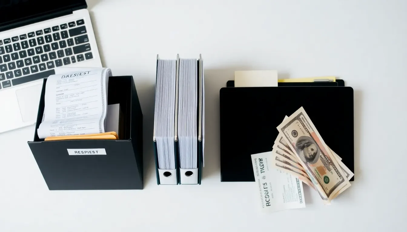 Illustration of separating business and personal finances with distinct folders and laptop screens