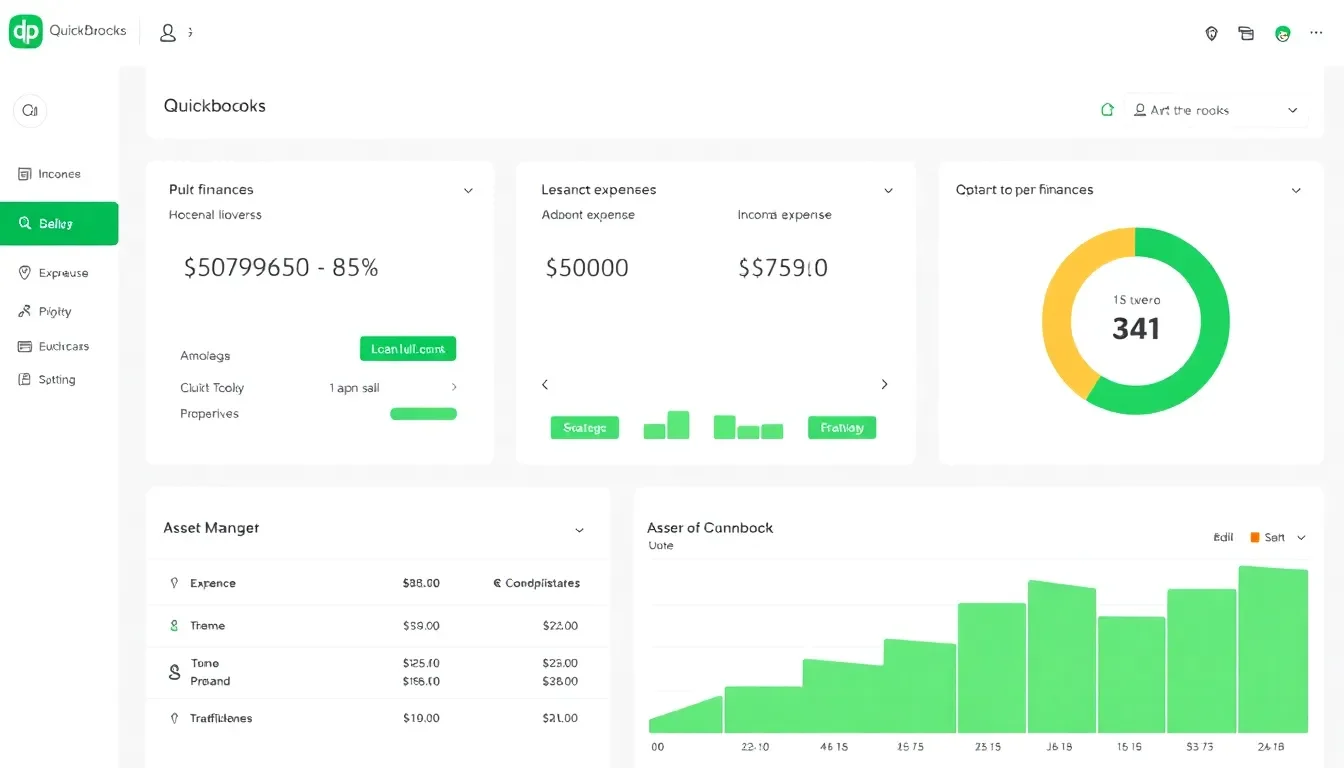 Dashboard view of quickbooks for personal finance emphasizing income and expense tracking functionalities.